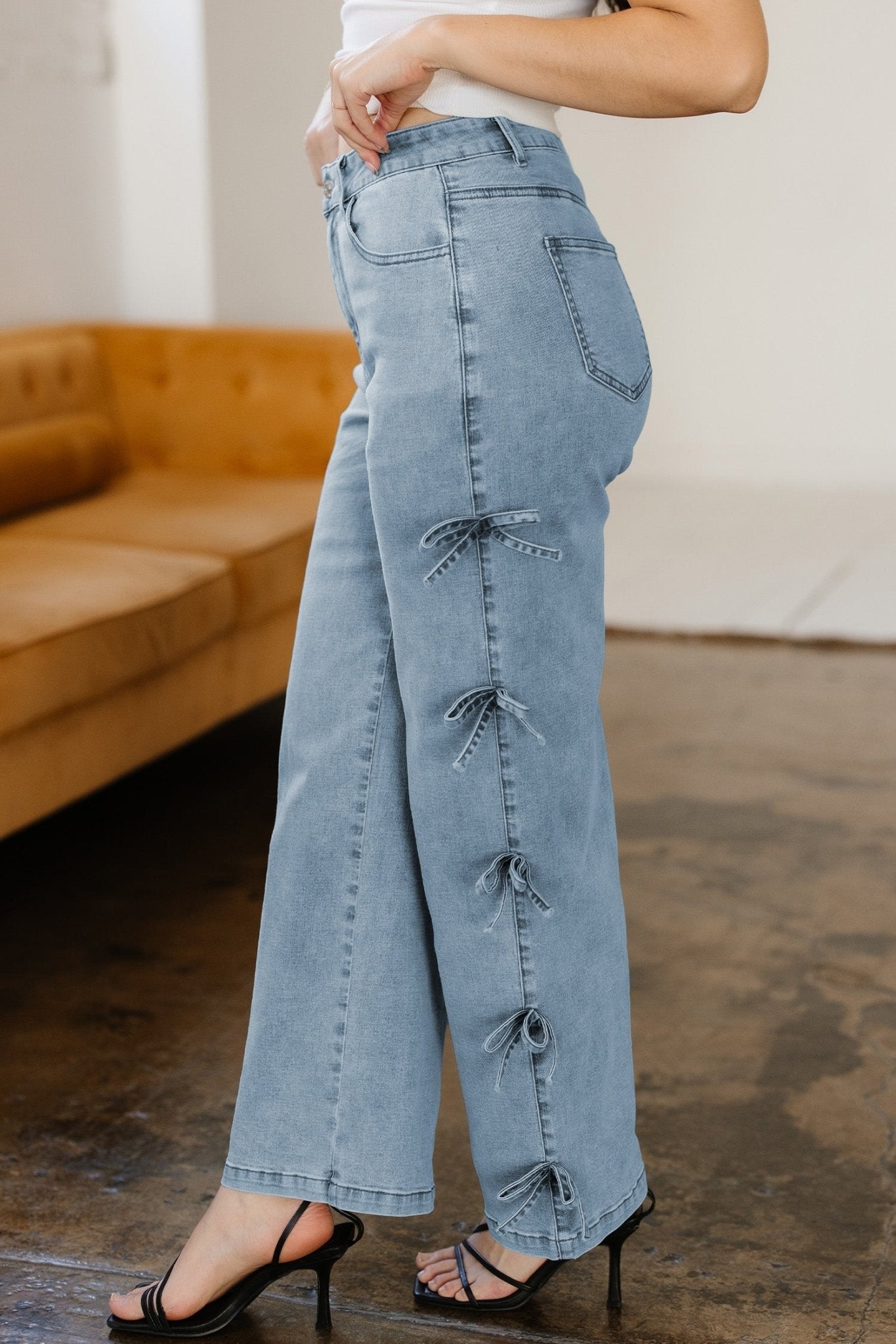 Denim Bow Side Straight Leg Jeans - Rooted & Reckless Co.