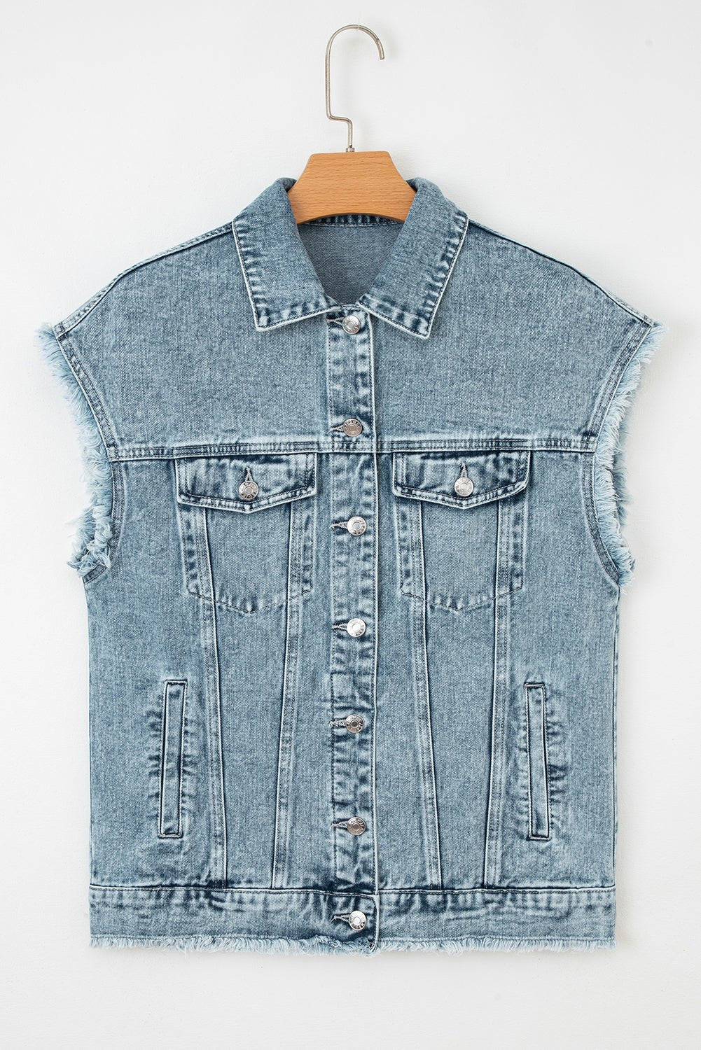 Denim Button Flap Pocket Frayed Vest - Rooted & Reckless Co.