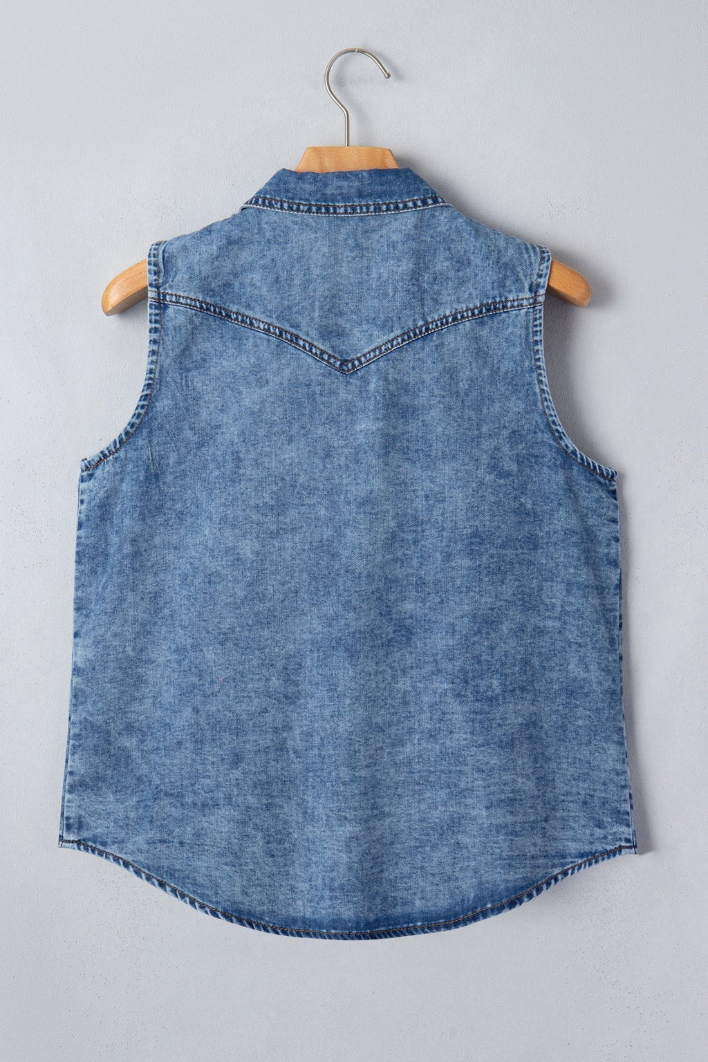 Denim Button Front Collared Sleeveless Vest - Rooted & Reckless Co.