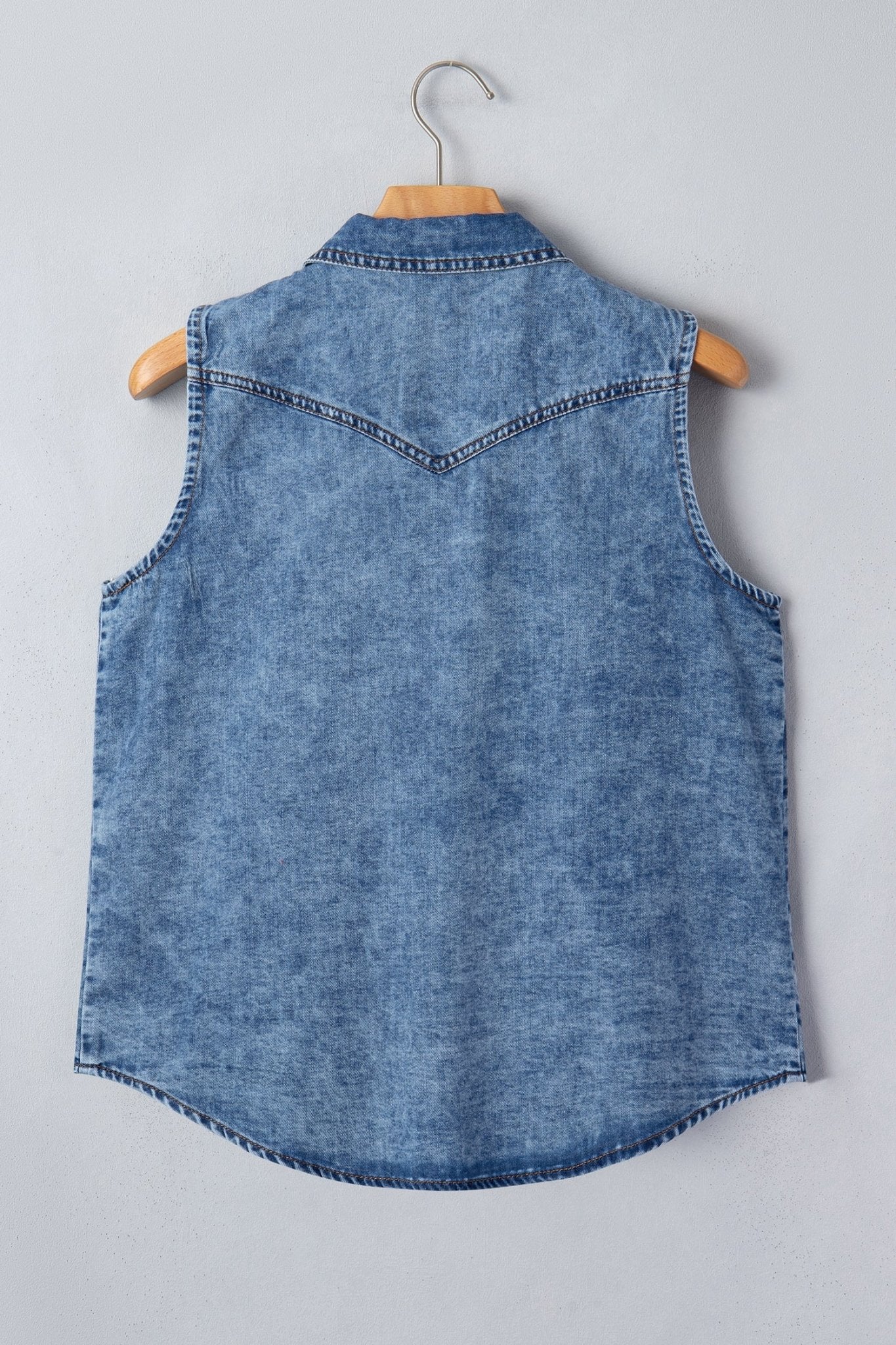 Denim Button Front Collared Sleeveless Vest - Rooted & Reckless Co.