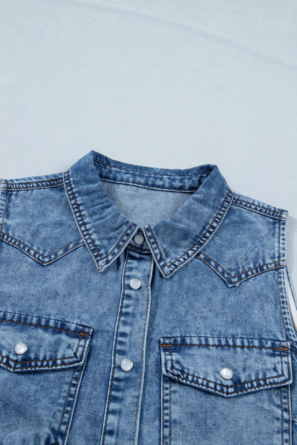 Denim Button Front Collared Sleeveless Vest - Rooted & Reckless Co.