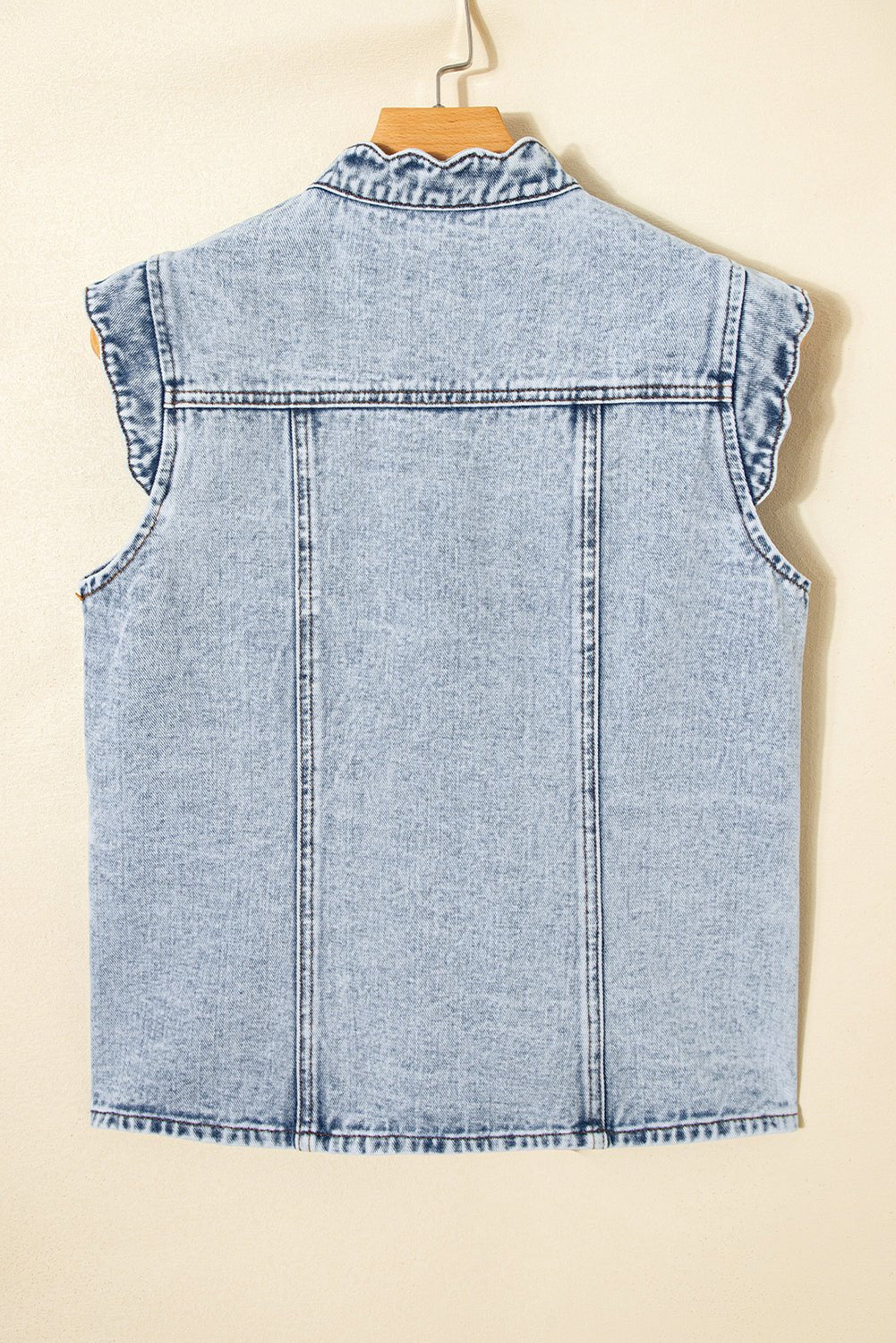 Denim Button-Front Scallop Trim Patch Pocket Vest - Rooted & Reckless Co.