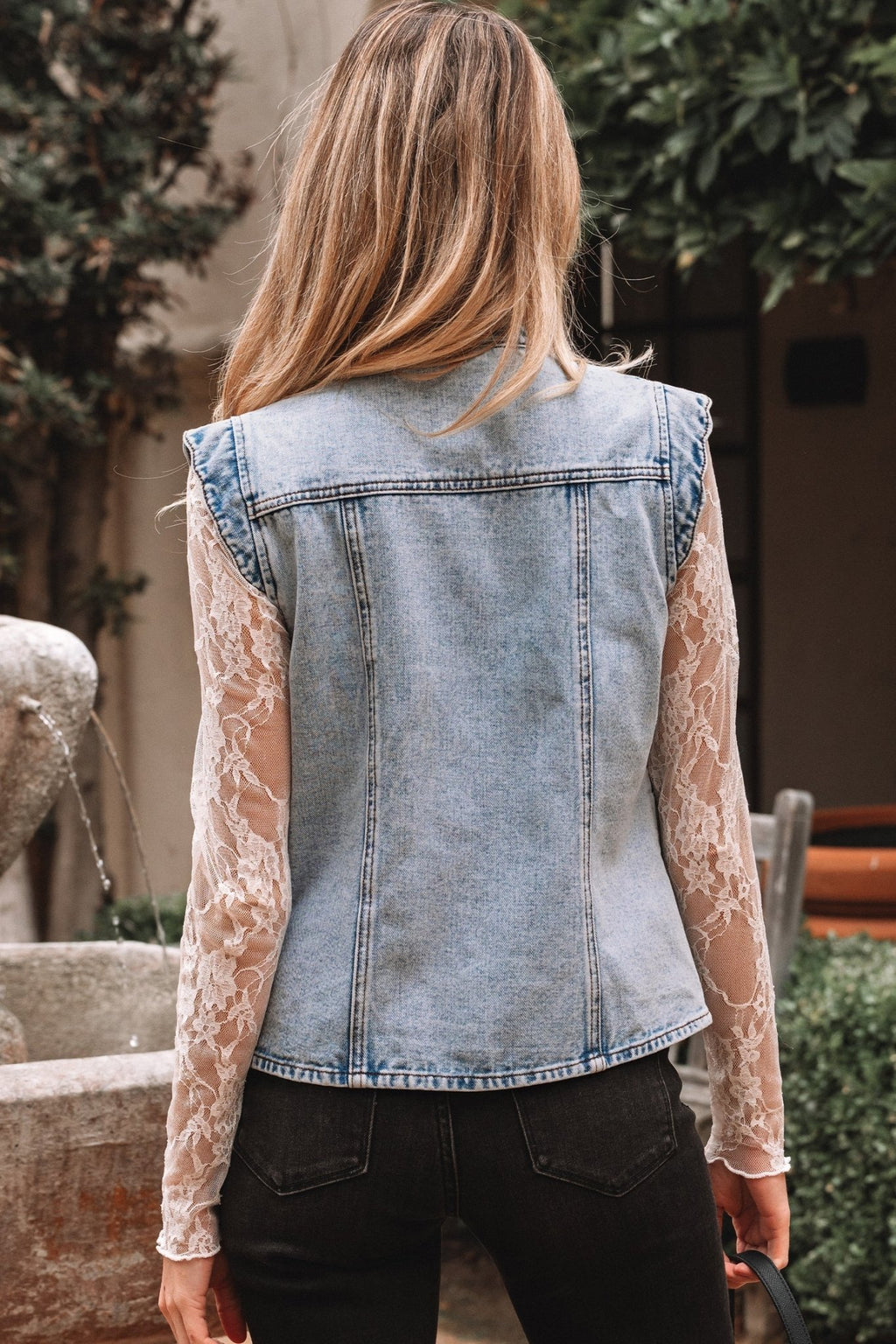 Denim Button-Front Scallop Trim Patch Pocket Vest - Rooted & Reckless Co.