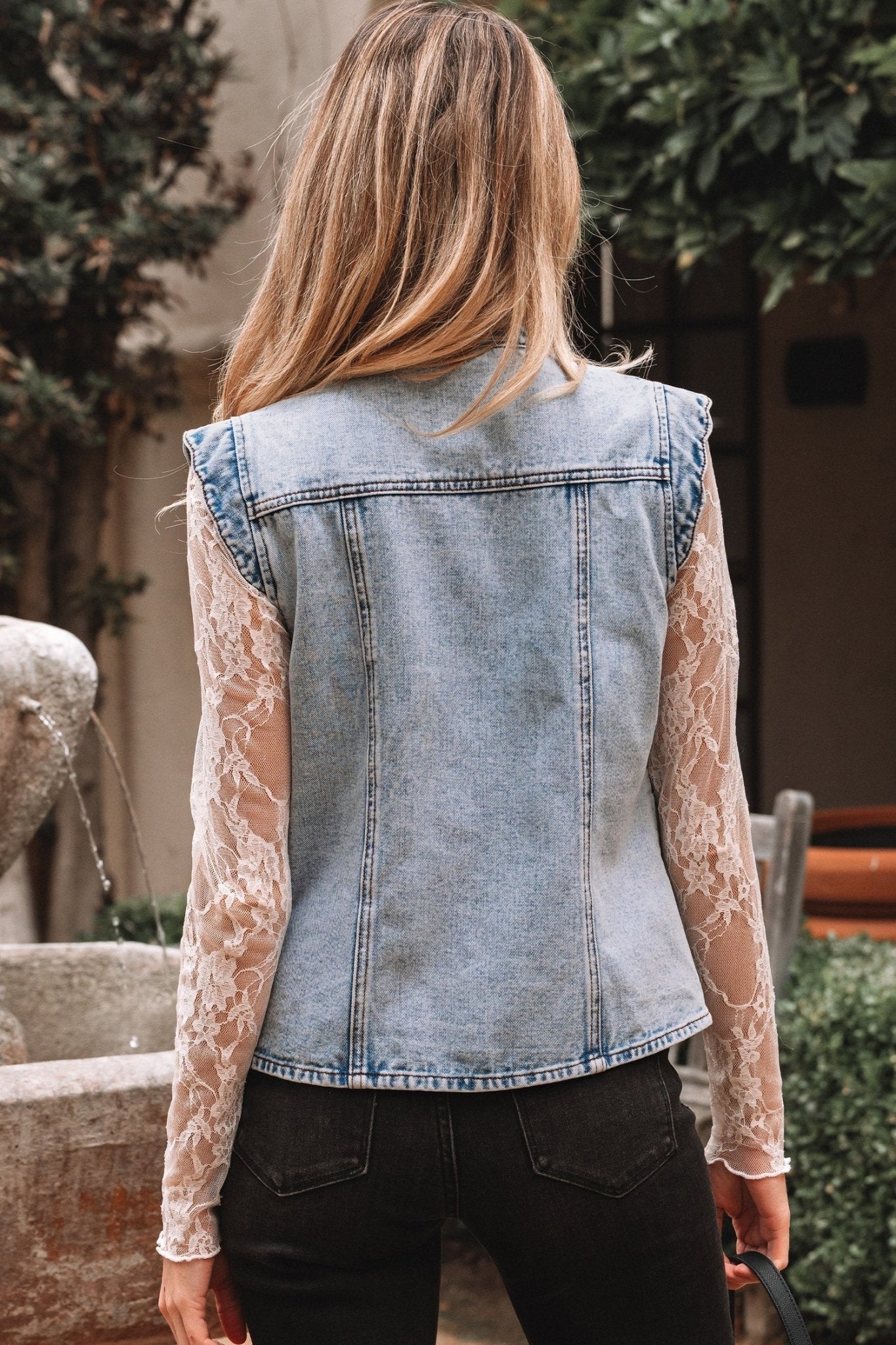 Denim Button-Front Scallop Trim Patch Pocket Vest - Rooted & Reckless Co.