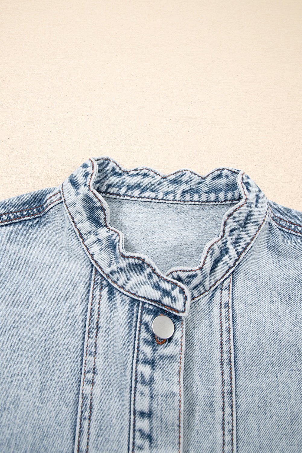 Denim Button-Front Scallop Trim Patch Pocket Vest - Rooted & Reckless Co.