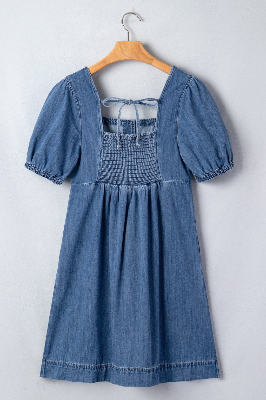 Denim Button Square Neck Puff Sleeve Mini Dress - Rooted & Reckless Co.