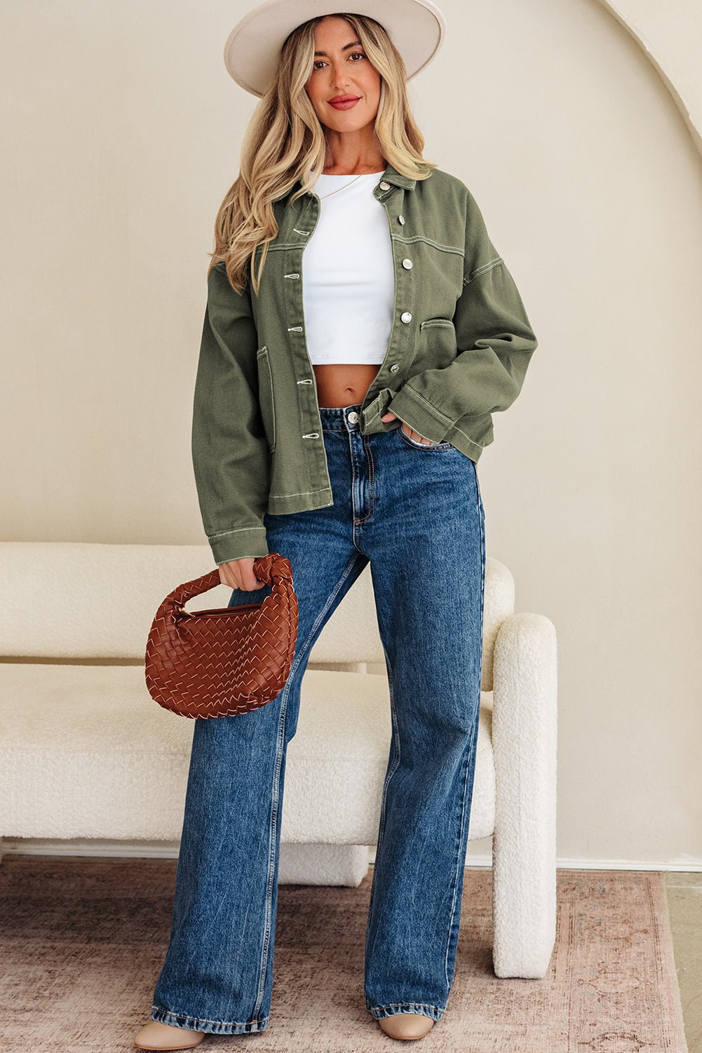 Denim Button-Up Patch Pocket Collared Jacket - Rooted & Reckless Co.