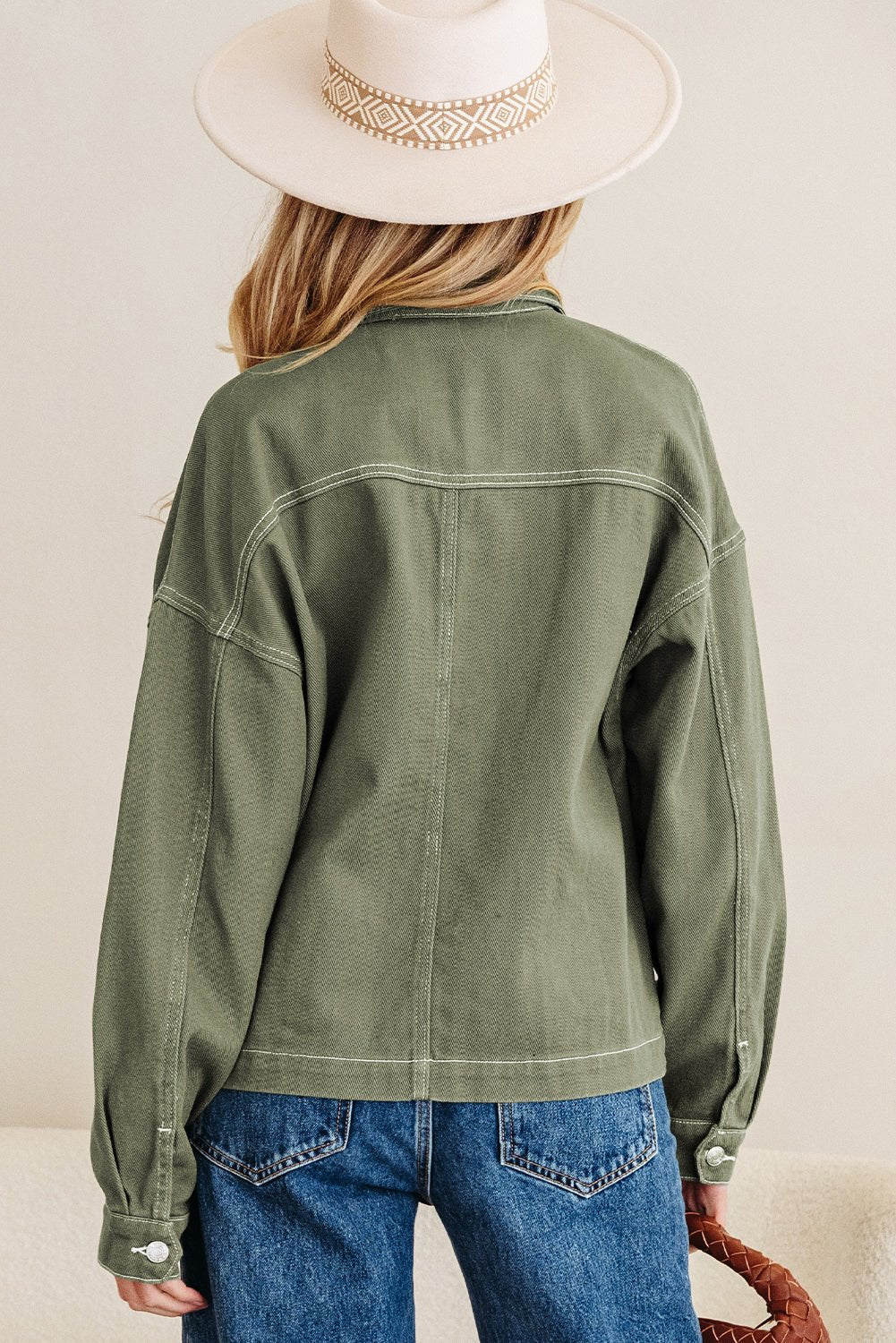 Denim Button-Up Patch Pocket Collared Jacket - Rooted & Reckless Co.
