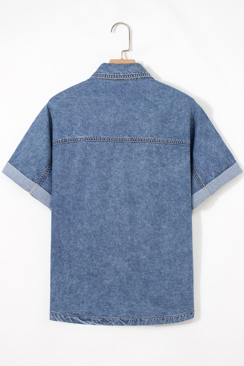 Denim Buttoned Flap Pocket Cuffed Short Sleeve Shirt - Rooted & Reckless Co.
