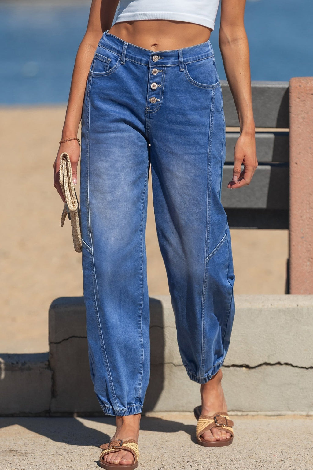 Denim Buttoned Fly Tapered Barrel Leg Jeans - Rooted & Reckless Co.