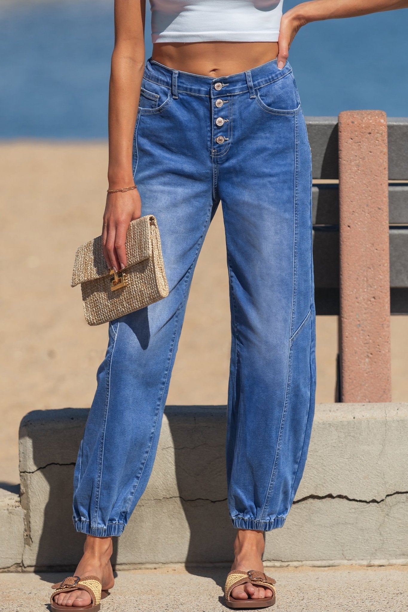 Denim Buttoned Fly Tapered Barrel Leg Jeans - Rooted & Reckless Co.