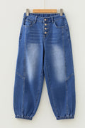 Denim Buttoned Fly Tapered Barrel Leg Jeans - Rooted & Reckless Co.