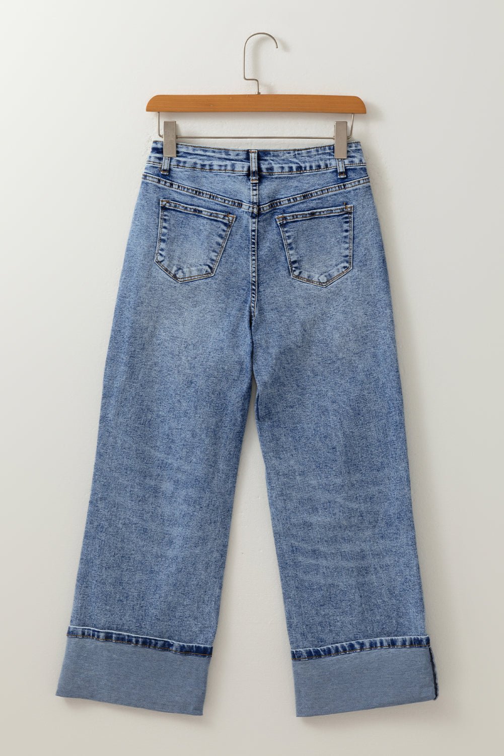 Denim Center Seam Cuffed Hem Straight High Waist Jeans - Rooted & Reckless Co.