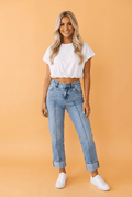 Denim Center Seam Cuffed Hem Straight High Waist Jeans - Rooted & Reckless Co.