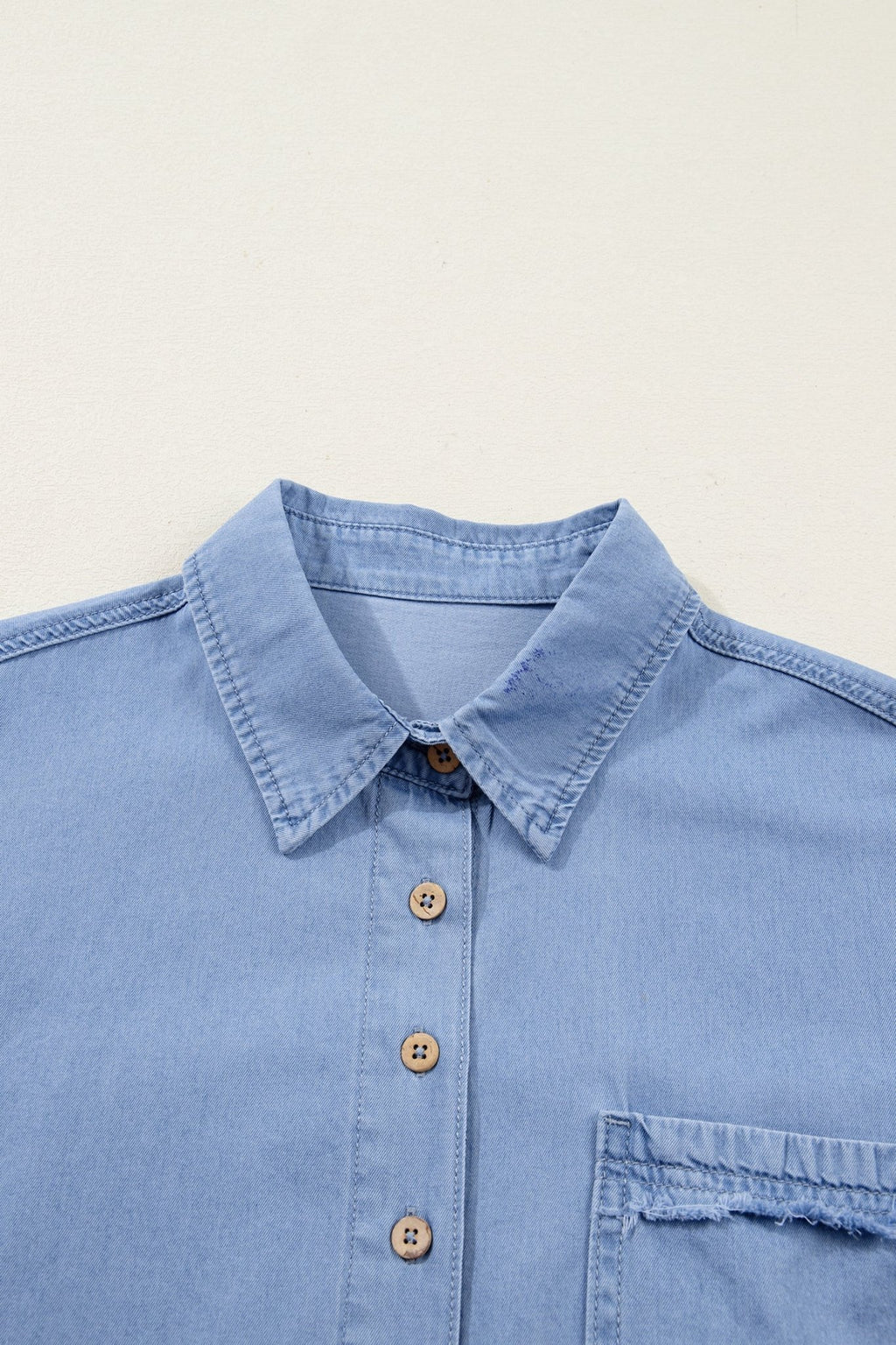 Denim Chambray Drop Shoulder 3/4 Sleeve Shirt - Rooted & Reckless Co.