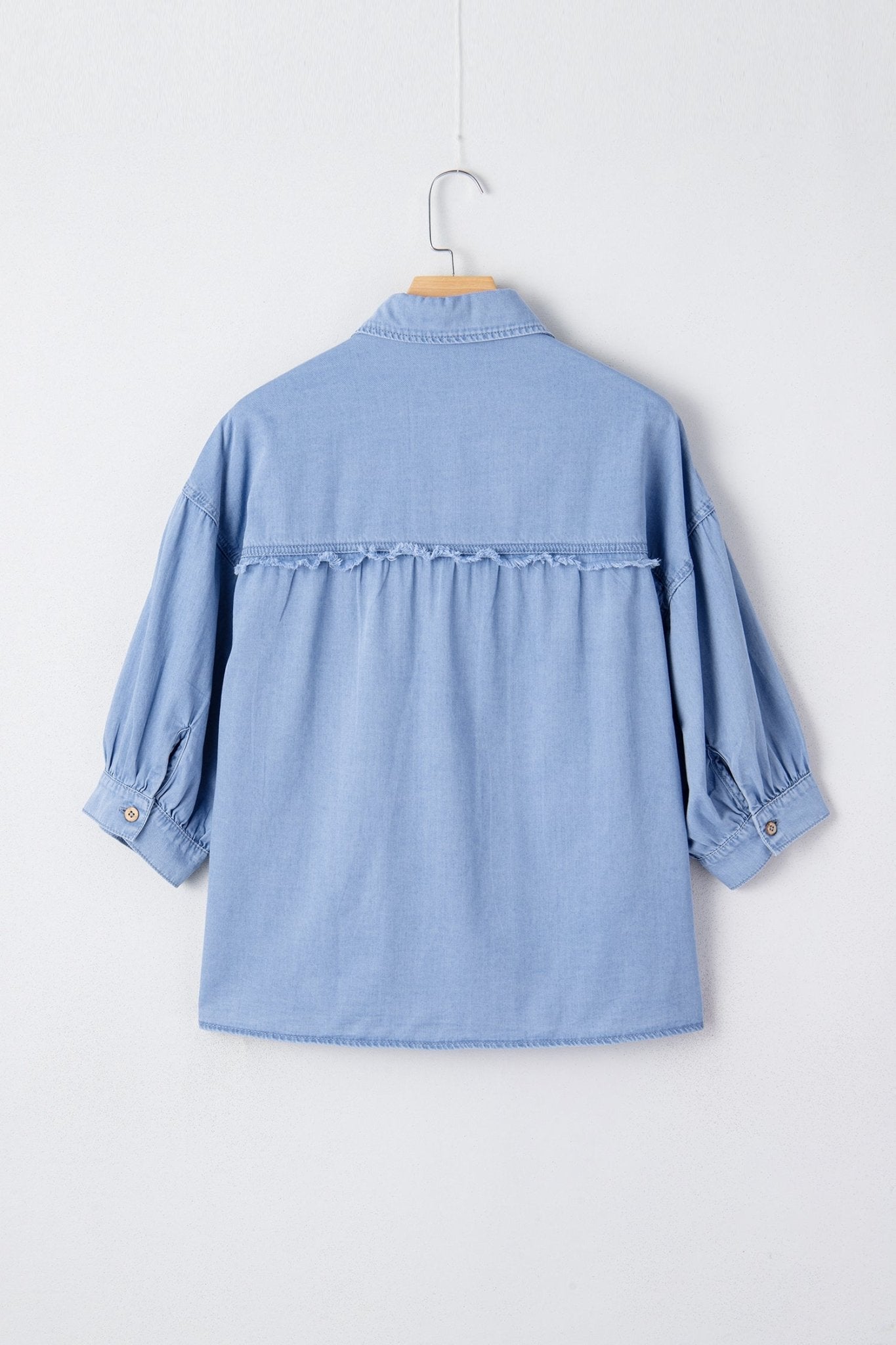 Denim Chambray Drop Shoulder 3/4 Sleeve Shirt - Rooted & Reckless Co.