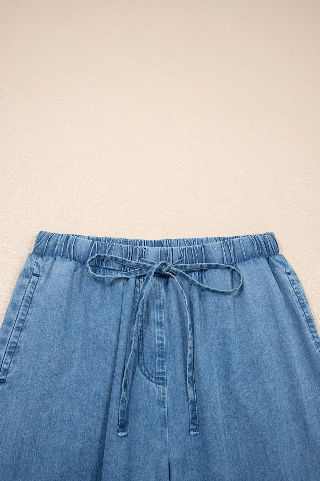 Denim Chambray Ruffle Hem Wide Leg Pants - Rooted & Reckless Co.