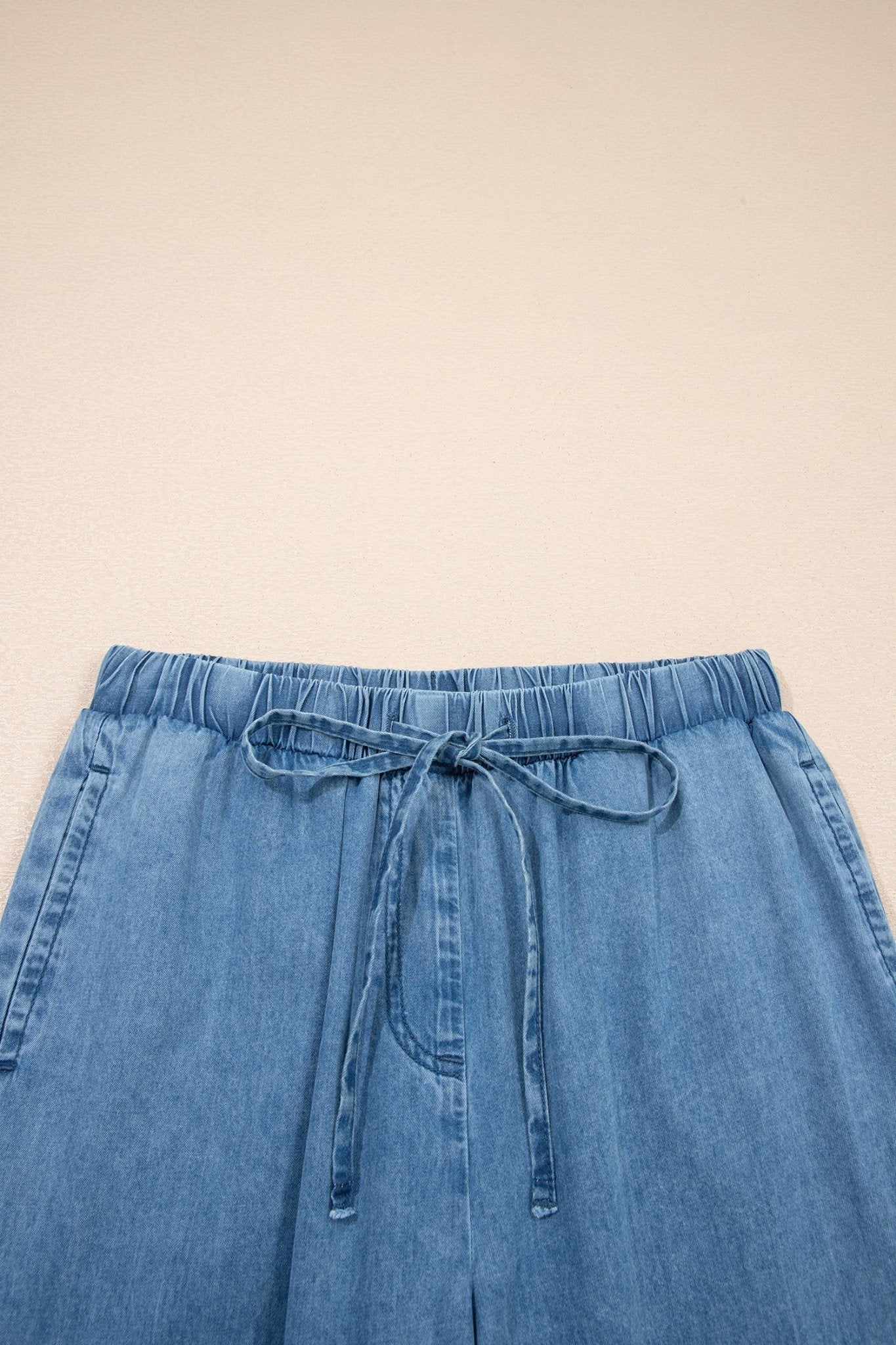 Denim Chambray Ruffle Hem Wide Leg Pants - Rooted & Reckless Co.