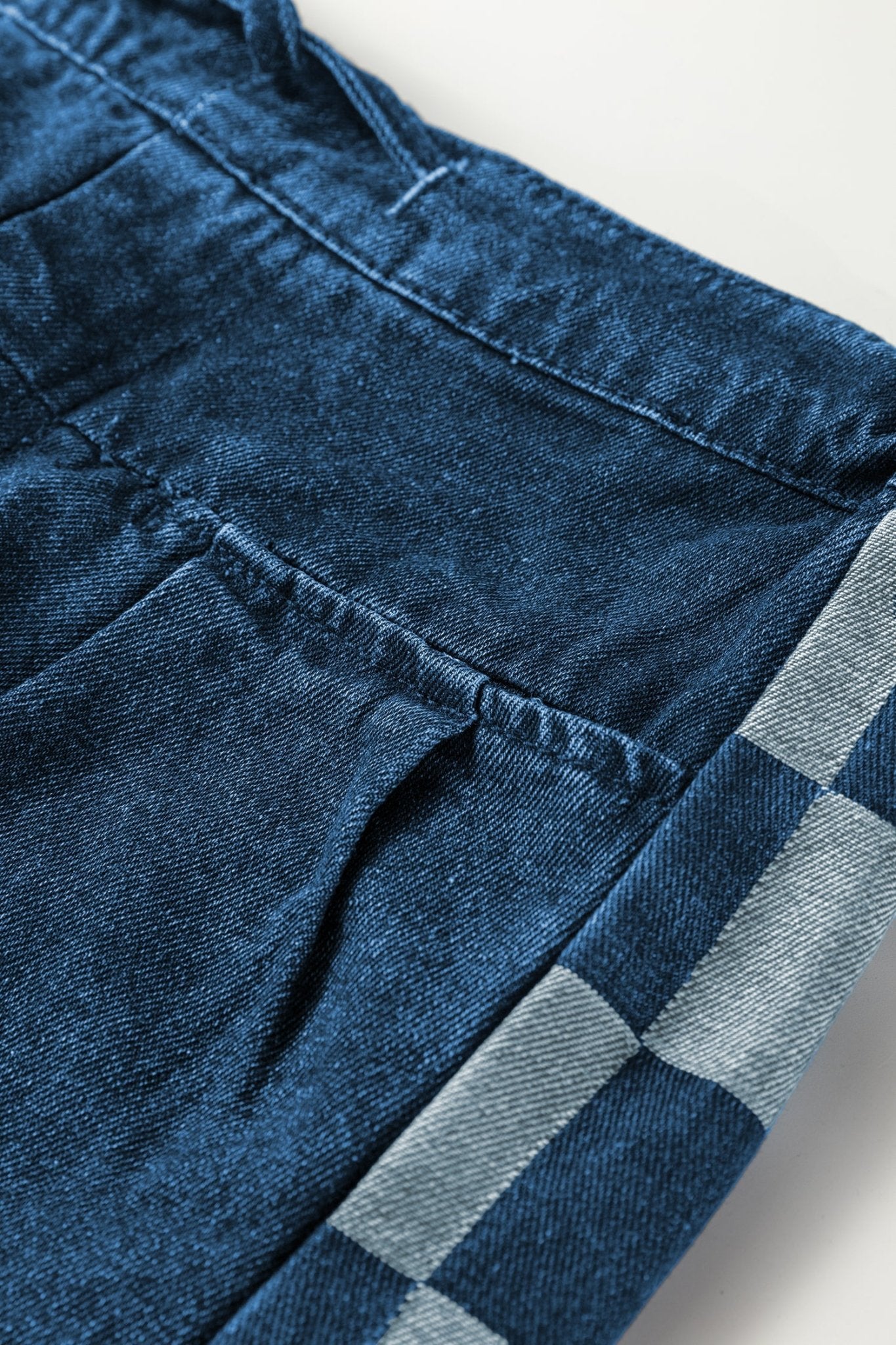 Denim Checker Side Panel Patchwork Drawstring Pants - Rooted & Reckless Co.