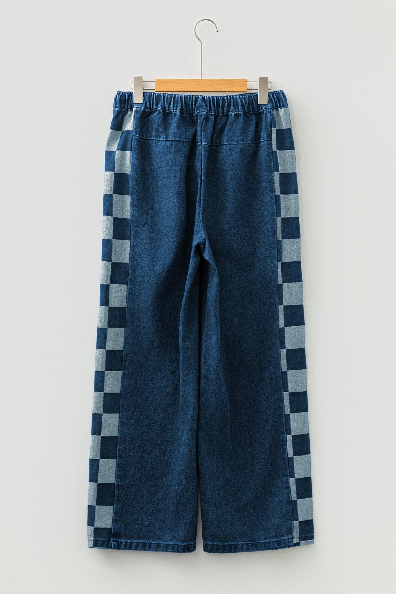 Denim Checker Side Panel Patchwork Drawstring Pants - Rooted & Reckless Co.