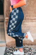 Denim Checker Side Panel Patchwork Drawstring Pants - Rooted & Reckless Co.