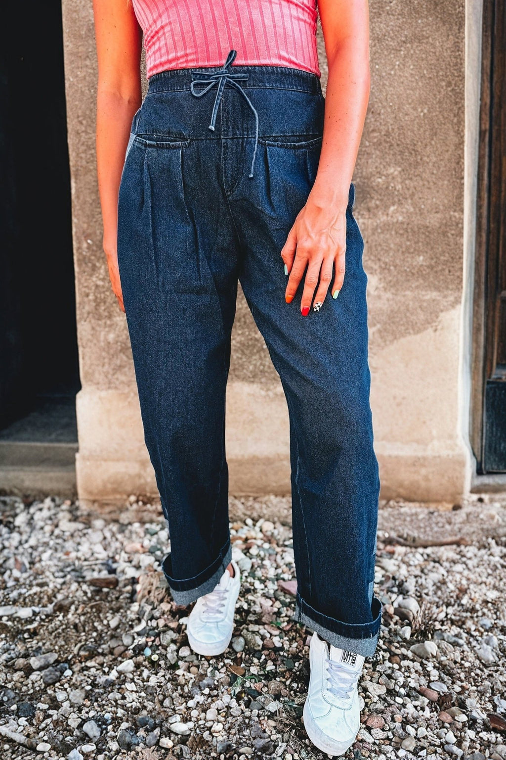 Denim Checker Side Panel Patchwork Drawstring Pants - Rooted & Reckless Co.