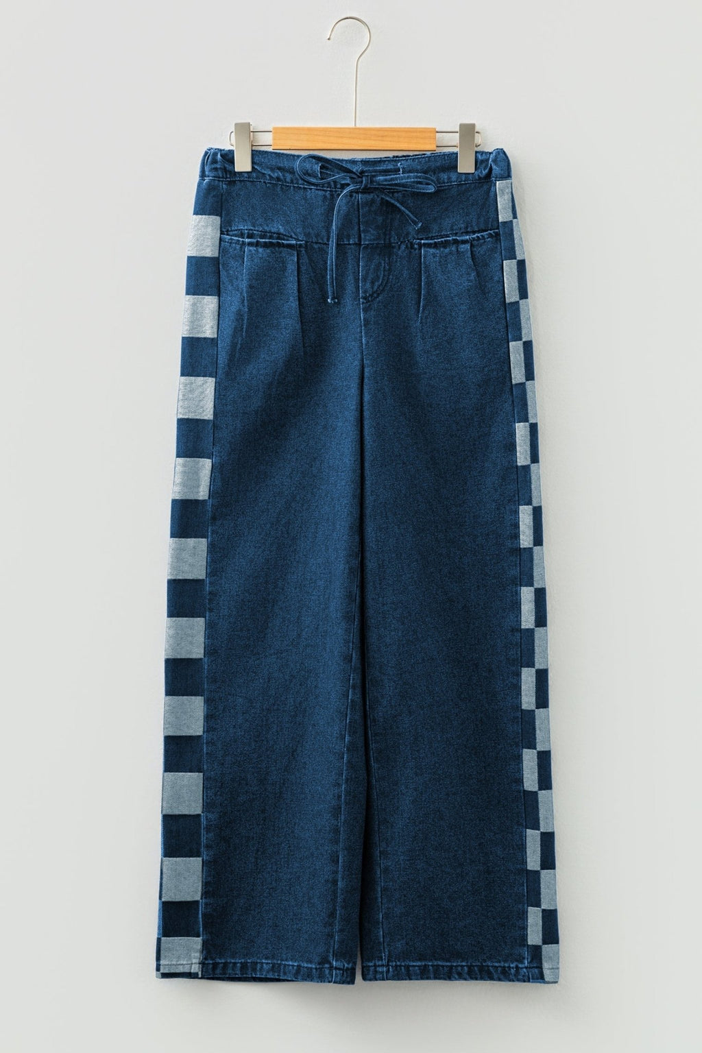 Denim Checker Side Panel Patchwork Drawstring Pants - Rooted & Reckless Co.