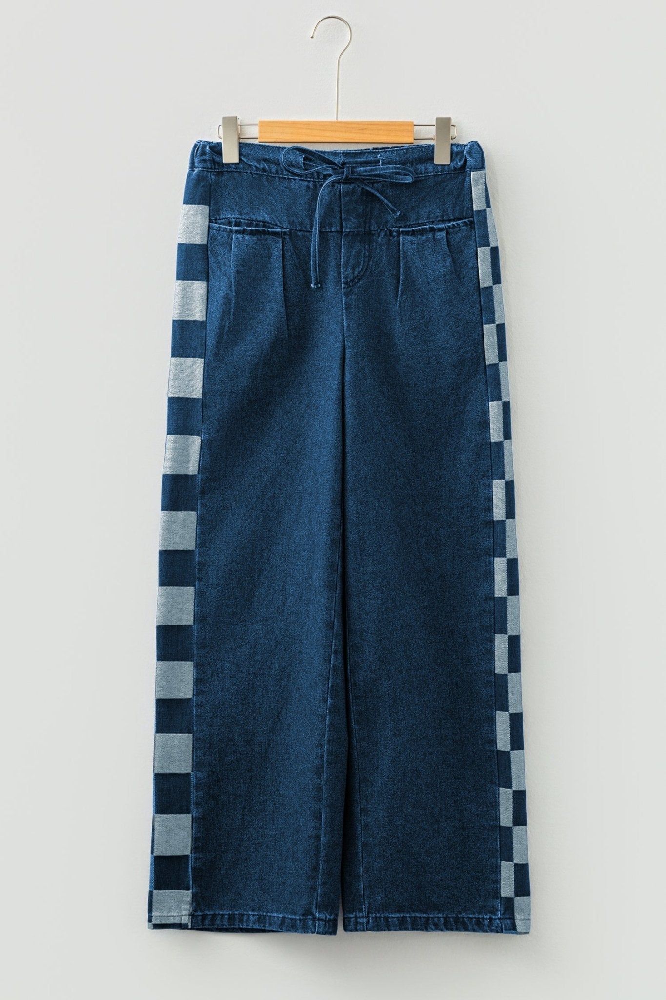 Denim Checker Side Panel Patchwork Drawstring Pants - Rooted & Reckless Co.