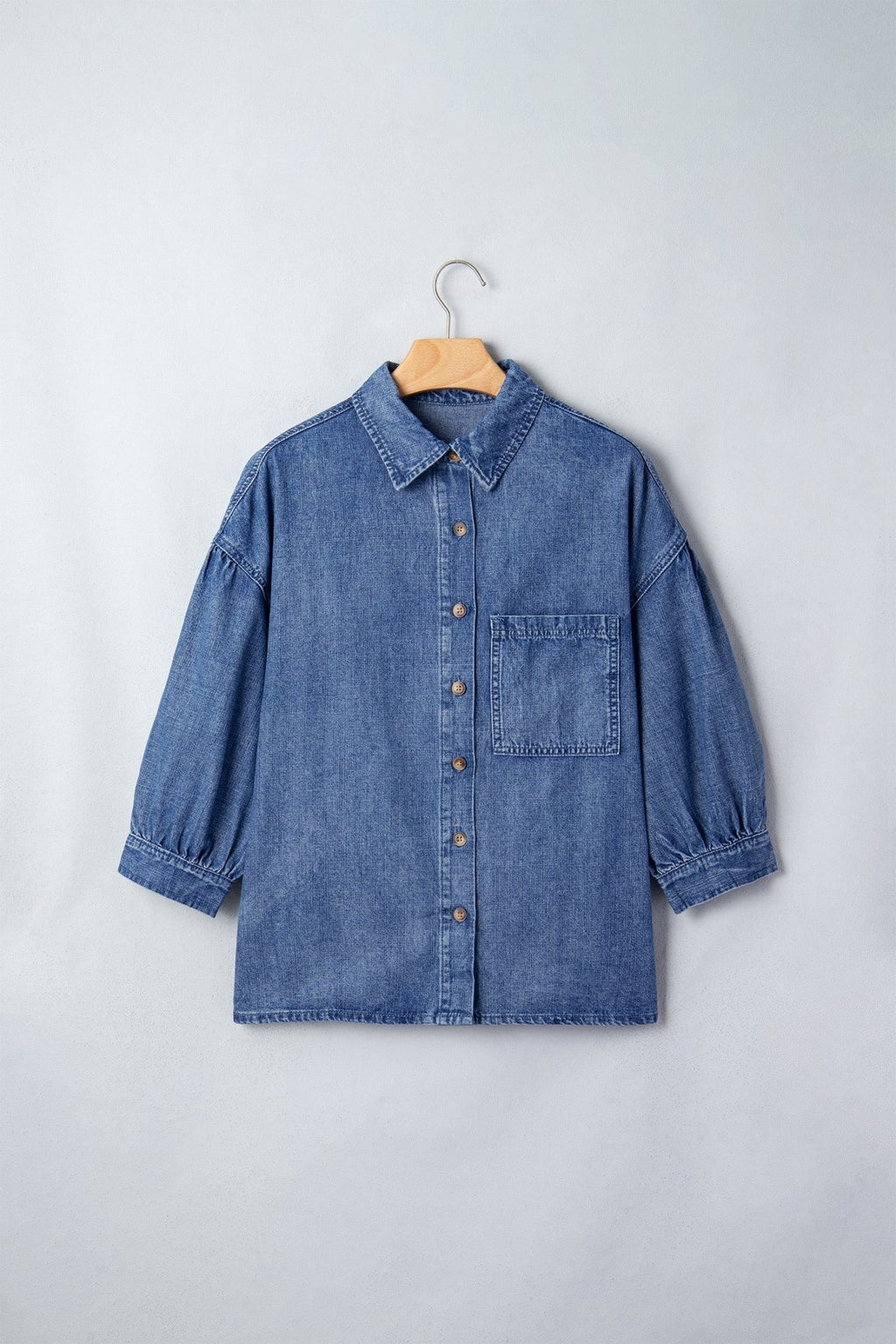 Denim Chest Pocket 3/4 Sleeve Loose Buttoned Shirt - Rooted & Reckless Co.