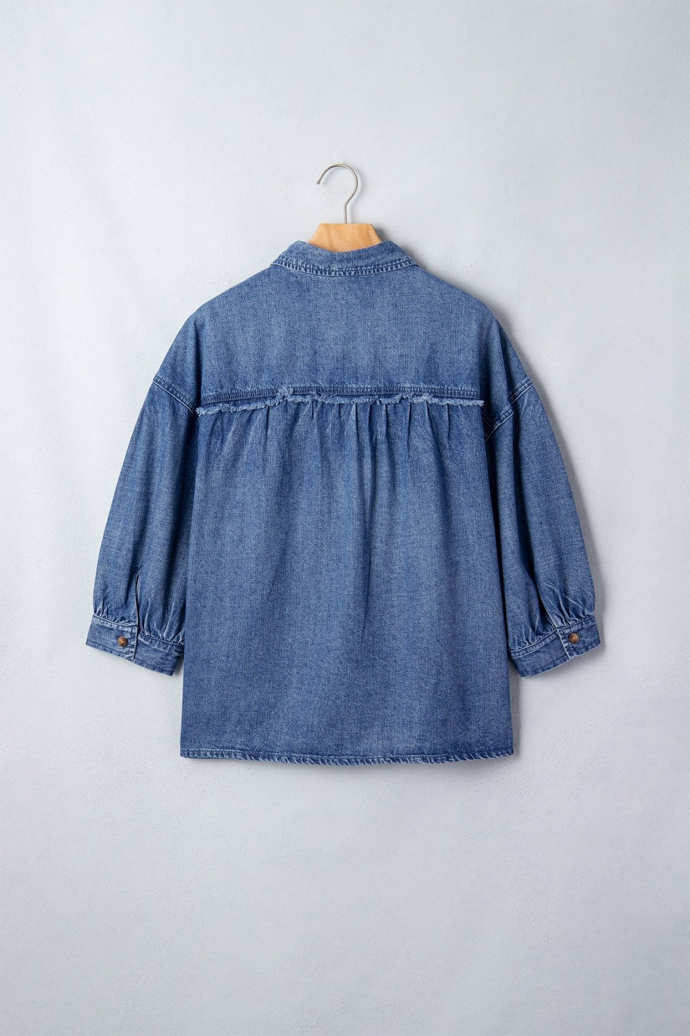 Denim Chest Pocket 3/4 Sleeve Loose Buttoned Shirt - Rooted & Reckless Co.