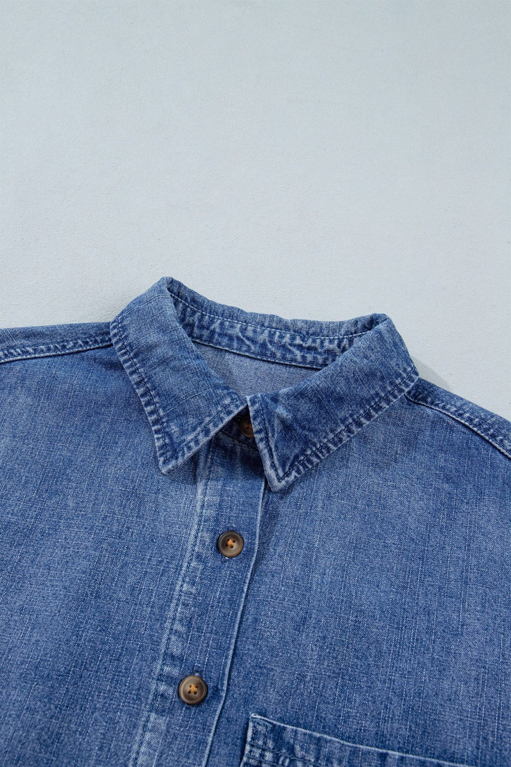 Denim Chest Pocket 3/4 Sleeve Loose Buttoned Shirt - Rooted & Reckless Co.