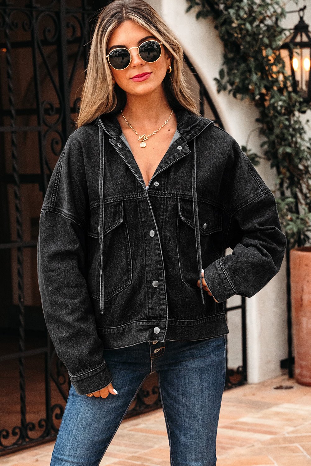 Denim Chest Pocket Drop Shoulder Hooded Jacket - Rooted & Reckless Co.