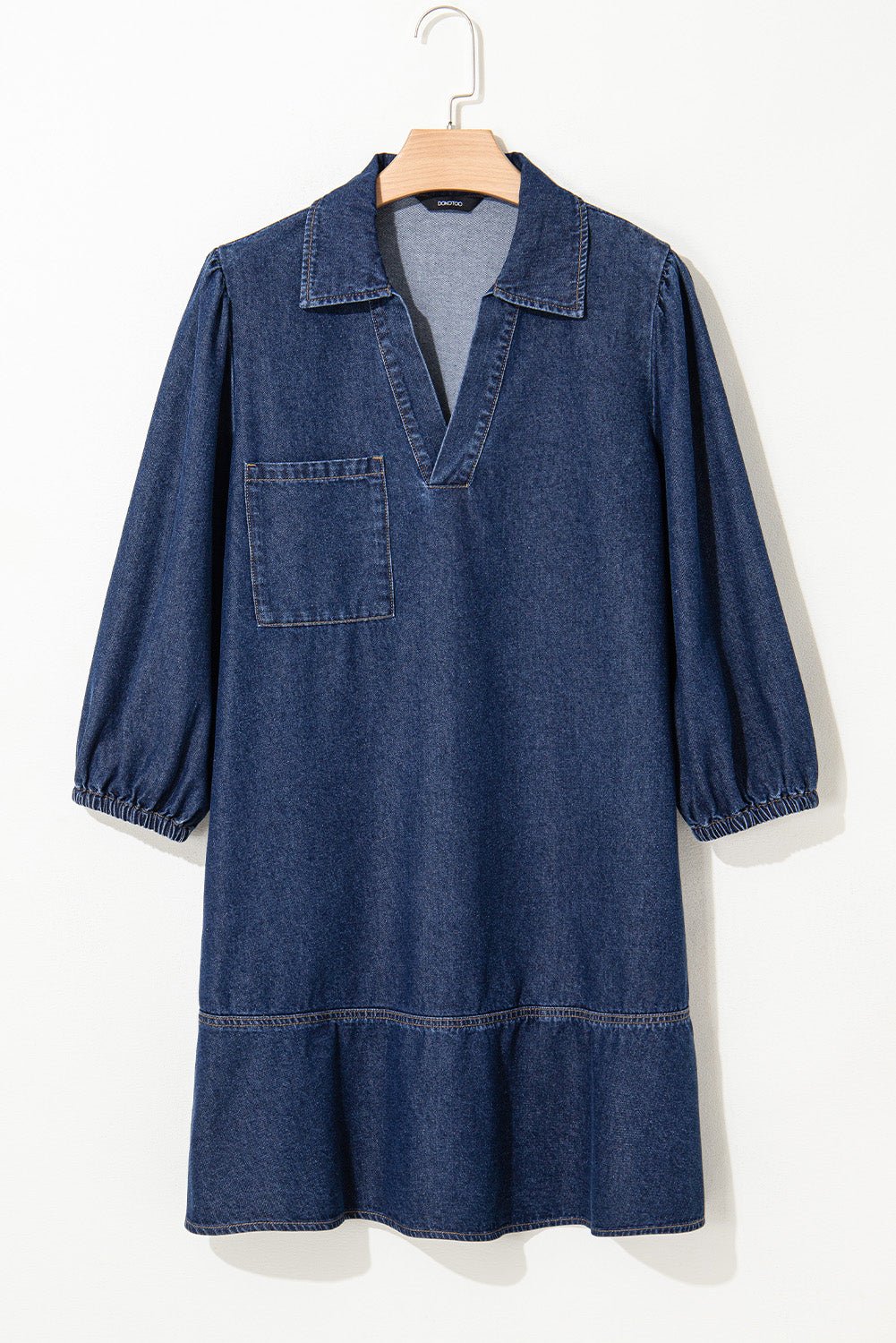 Denim Collared V-Neck Chest Pocket Dress - Rooted & Reckless Co.