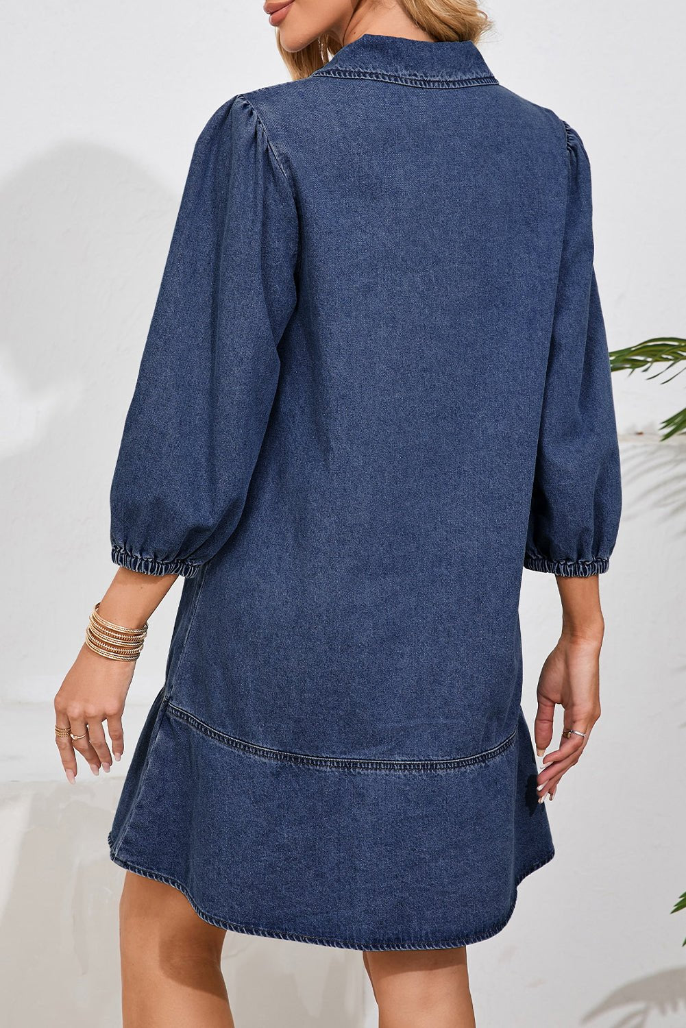 Denim Collared V-Neck Chest Pocket Dress - Rooted & Reckless Co.