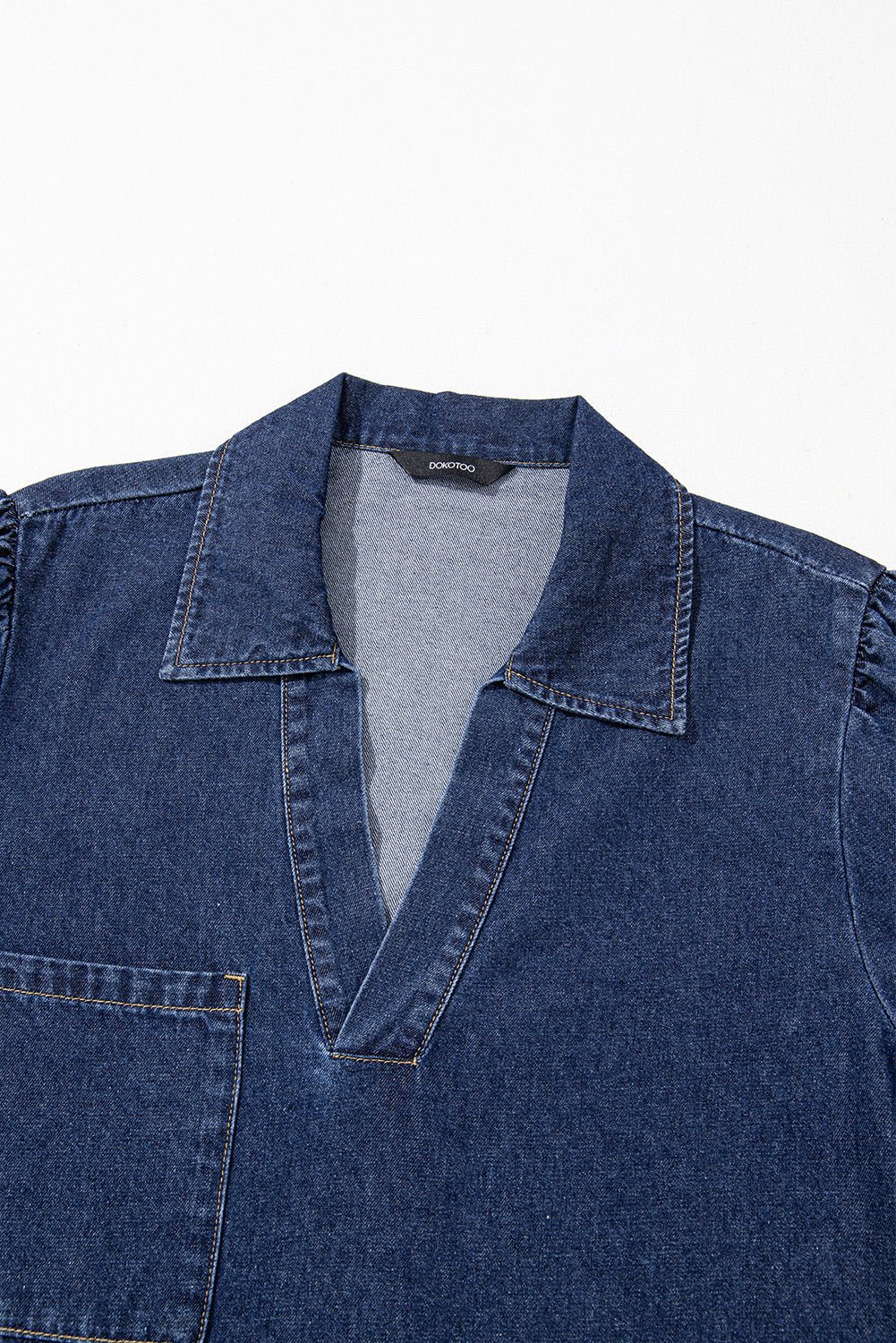 Denim Collared V-Neck Chest Pocket Dress - Rooted & Reckless Co.