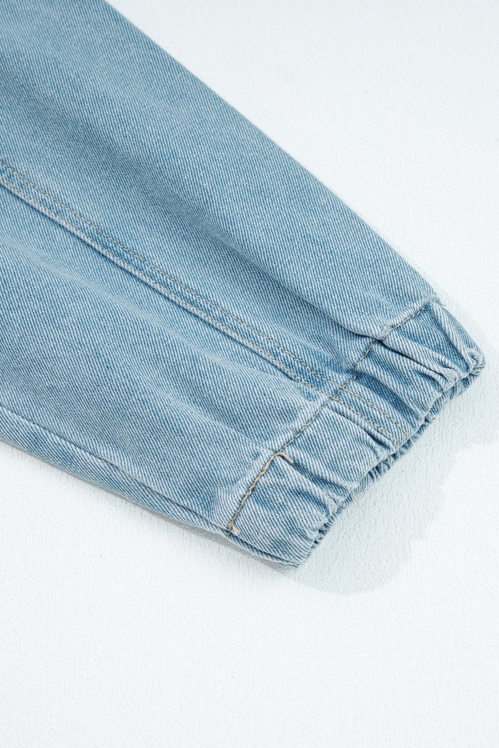 Denim Collared Zip-Up Elastic Edge Pocketed Jacket - Rooted & Reckless Co.