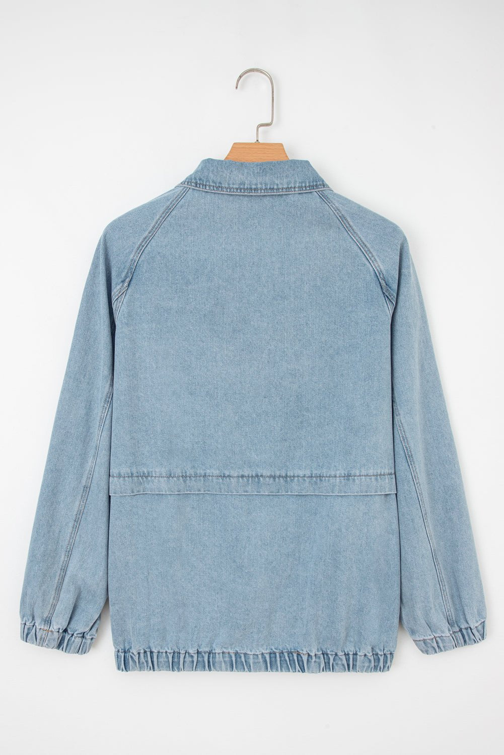 Denim Collared Zip-Up Elastic Edge Pocketed Jacket - Rooted & Reckless Co.