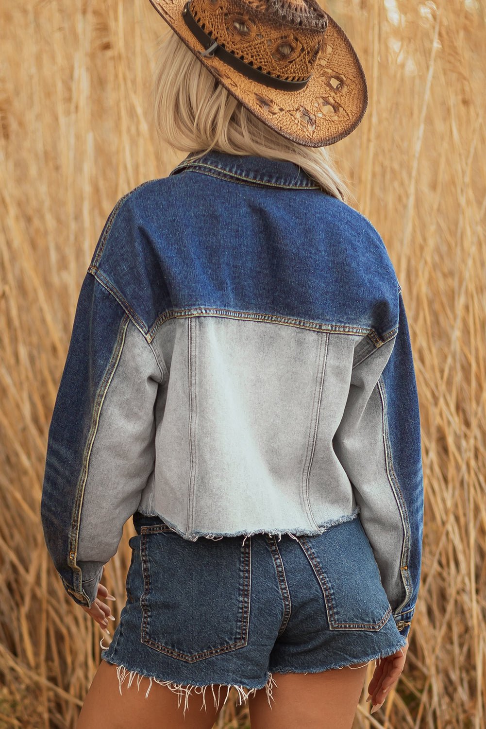 Denim Colorblock Patchwork Buttoned Jacket - Rooted & Reckless Co.