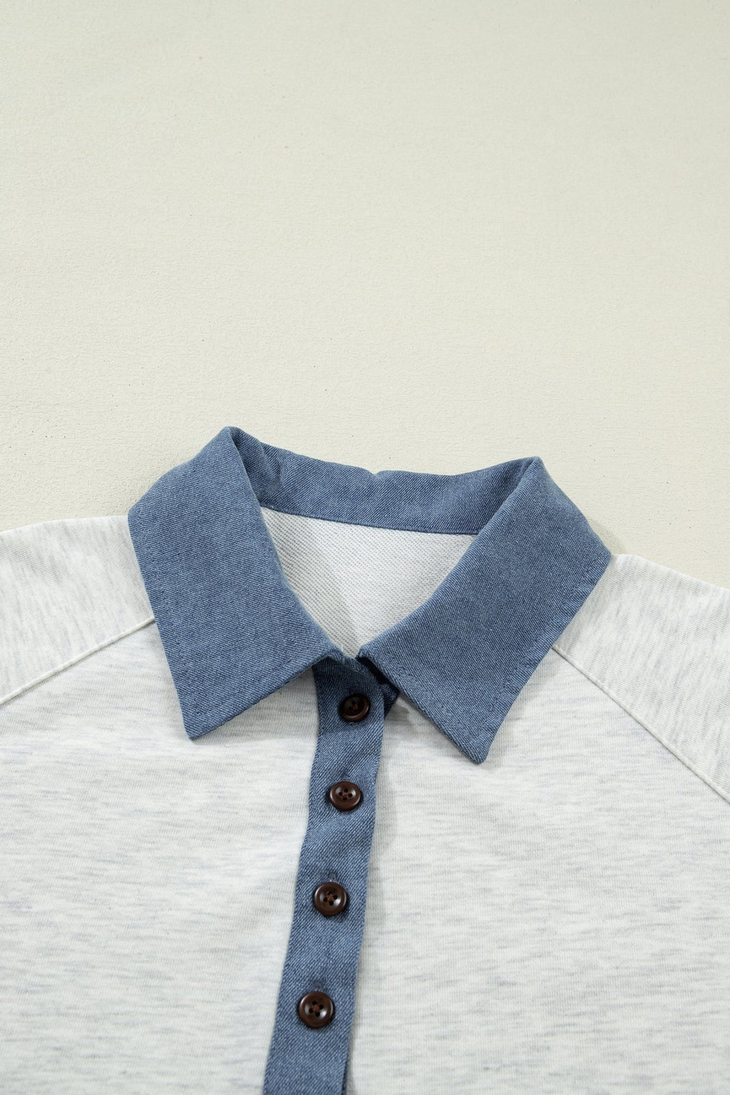 Denim Colorblock Patchwork Shirt Collar Blouse - Rooted & Reckless Co.