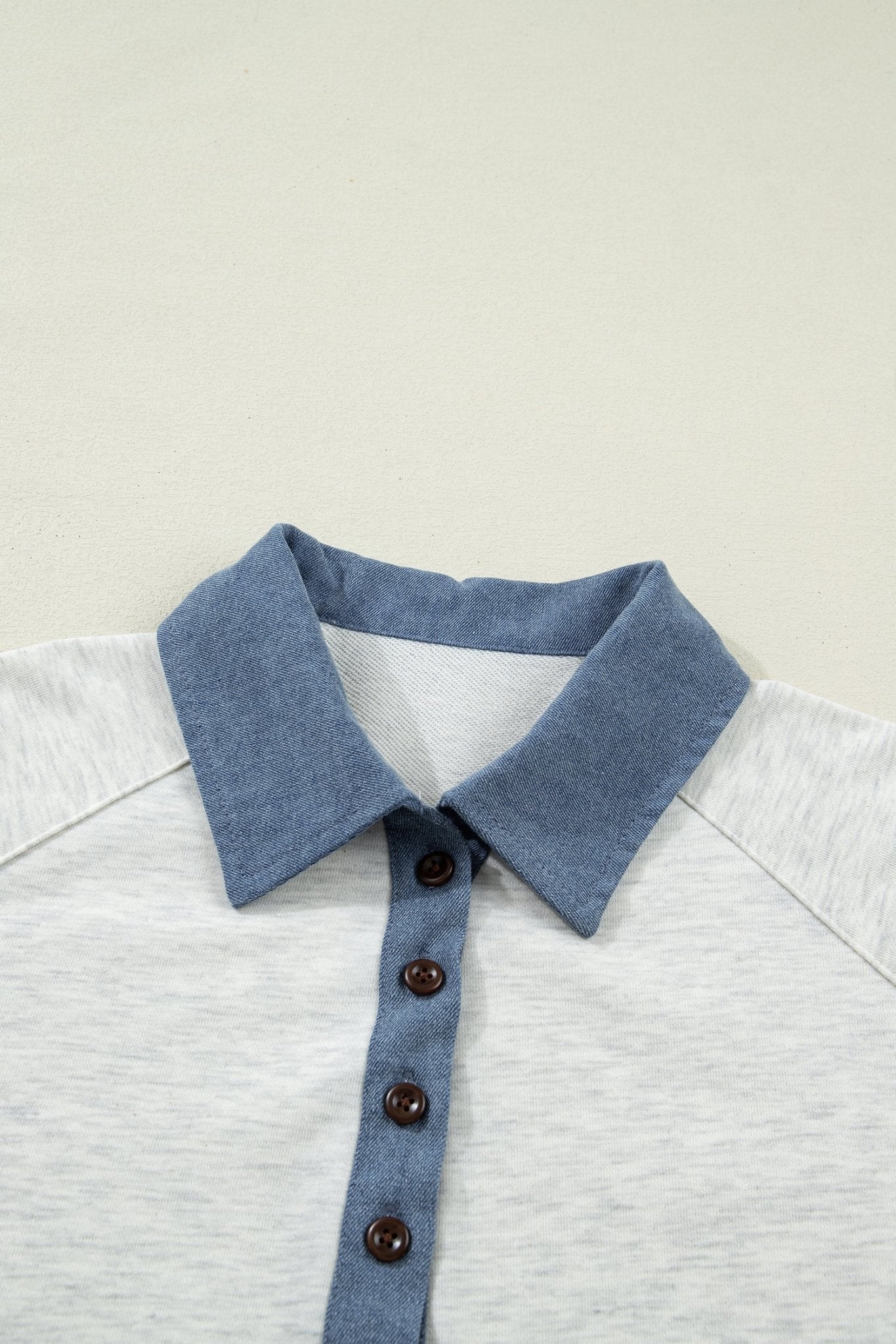 Denim Colorblock Patchwork Shirt Collar Blouse - Rooted & Reckless Co.