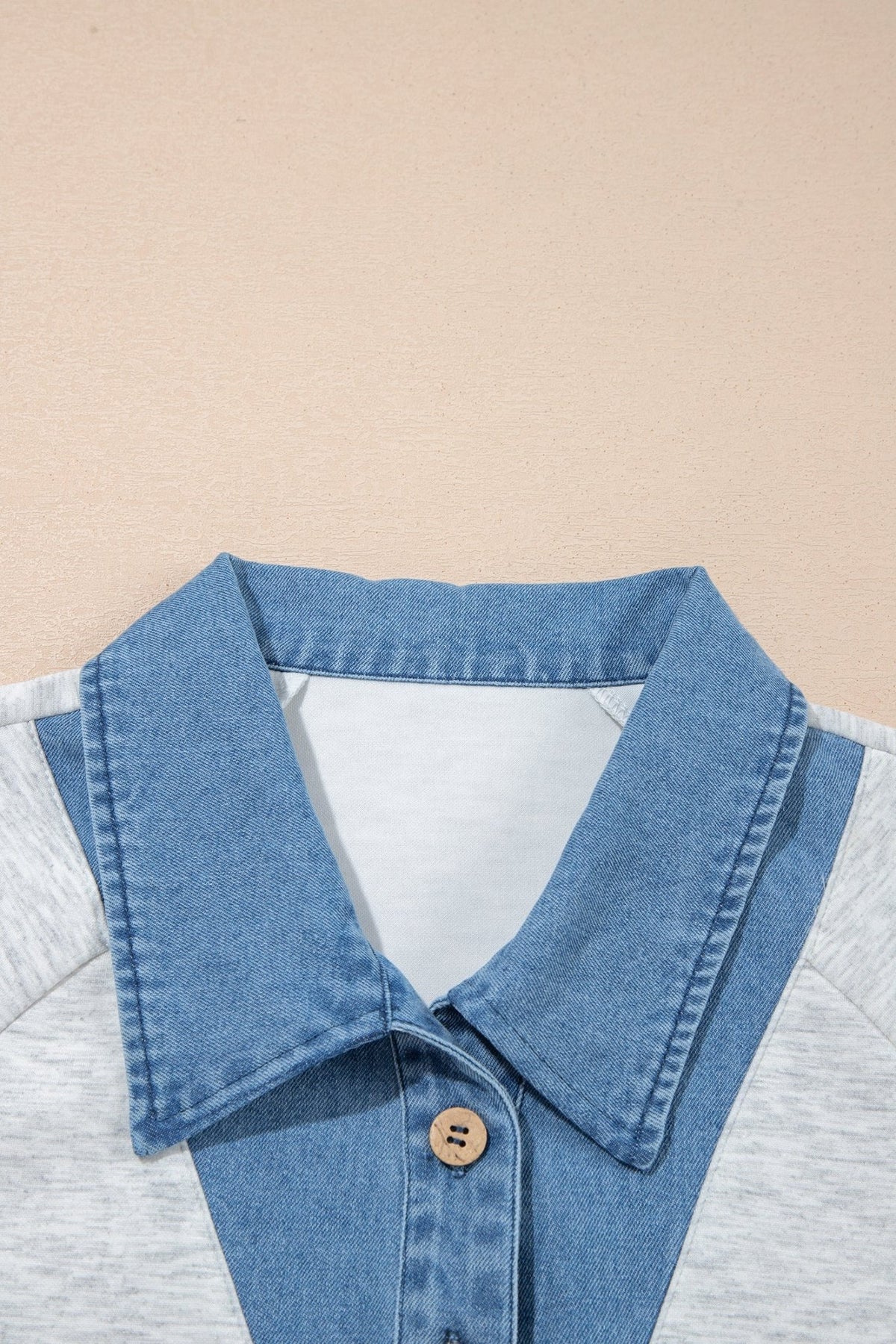 Denim Contrast Collar Cuffed Short Sleeve Top - Rooted & Reckless Co.