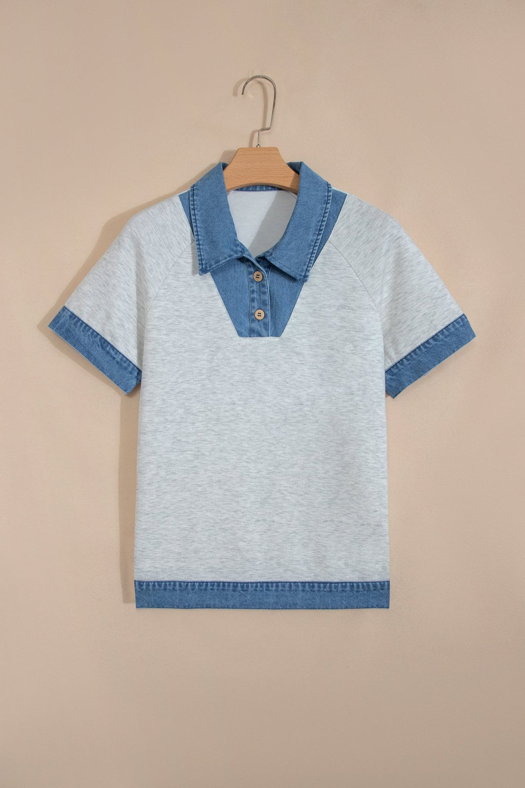 Denim Contrast Collar Cuffed Short Sleeve Top - Rooted & Reckless Co.