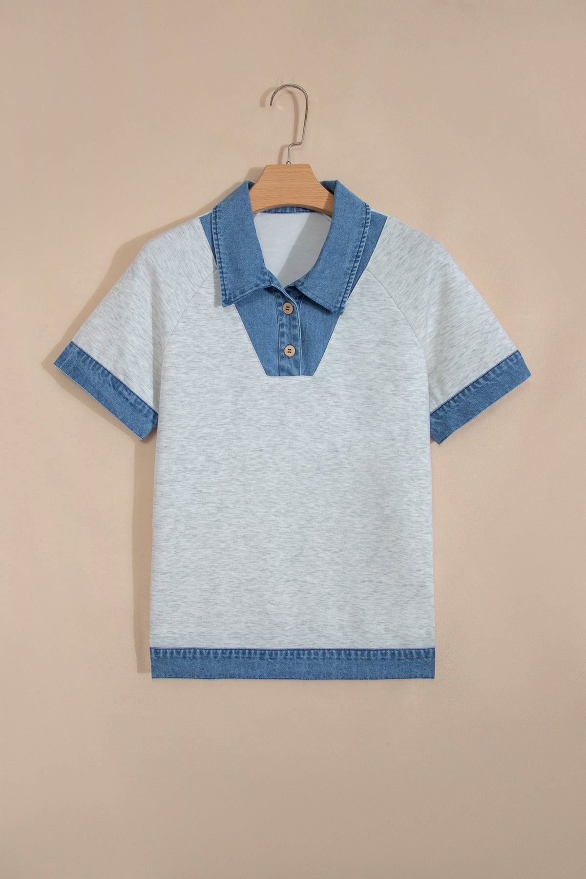 Denim Contrast Collar Cuffed Short Sleeve Top - Rooted & Reckless Co.