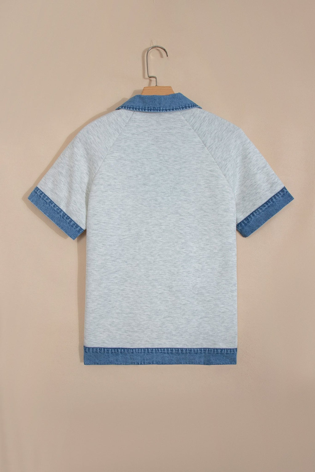 Denim Contrast Collar Cuffed Short Sleeve Top - Rooted & Reckless Co.