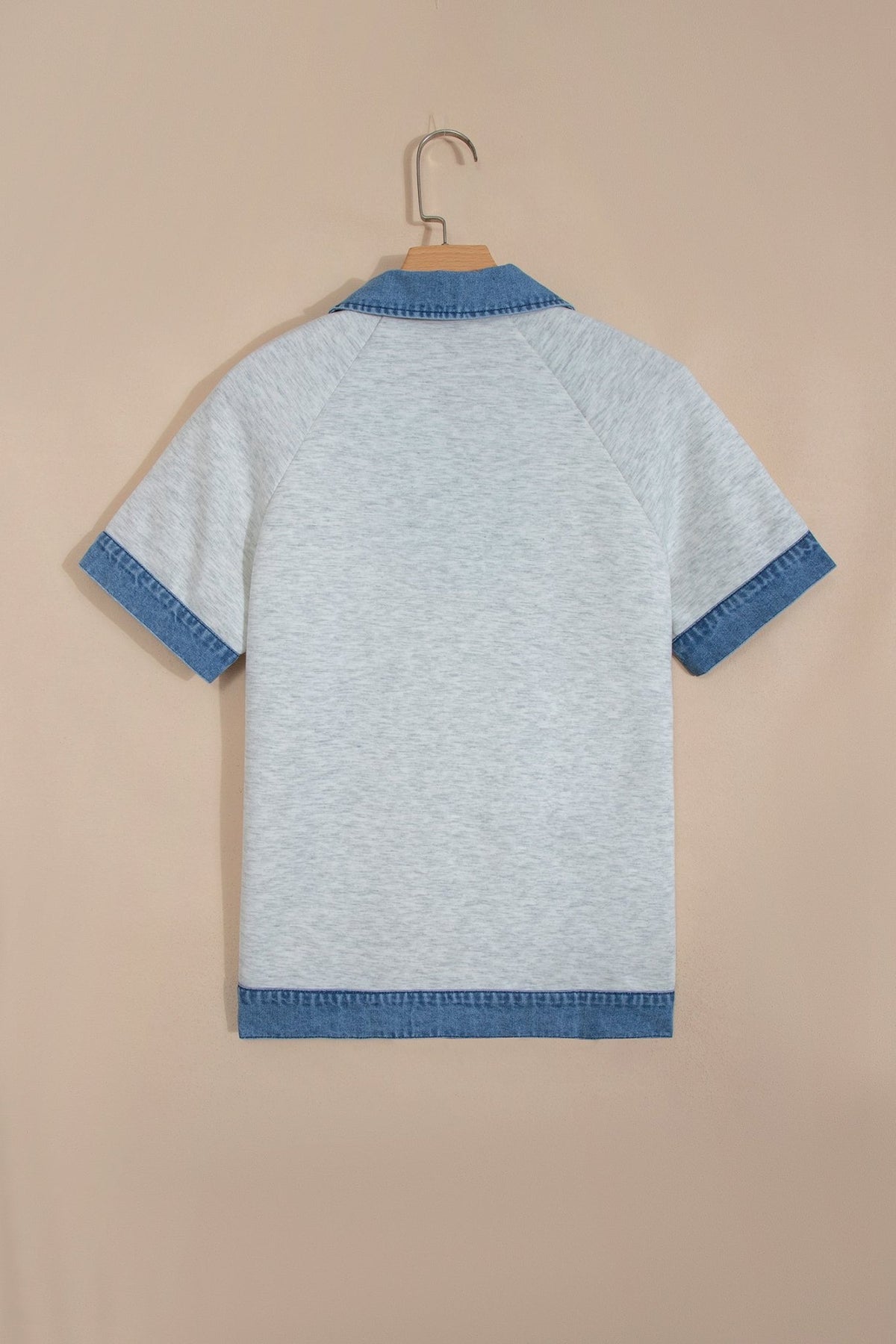Denim Contrast Collar Cuffed Short Sleeve Top - Rooted & Reckless Co.