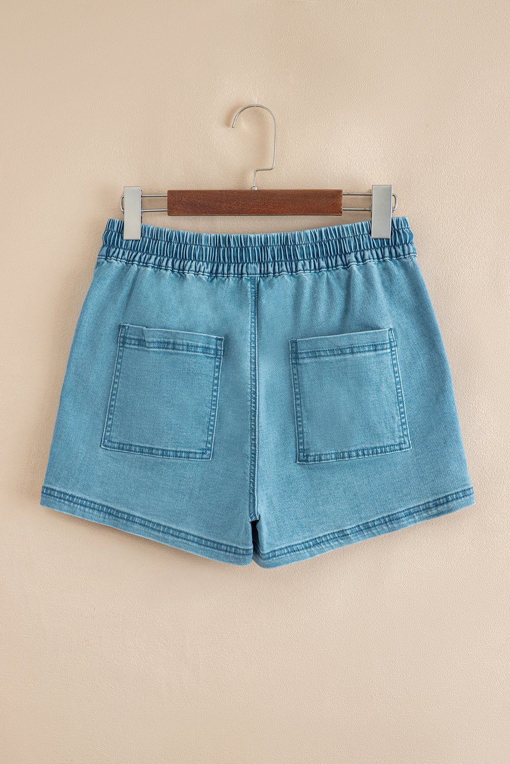 Denim Contrast Drawstring Elastic Waist Shorts - Rooted & Reckless Co.