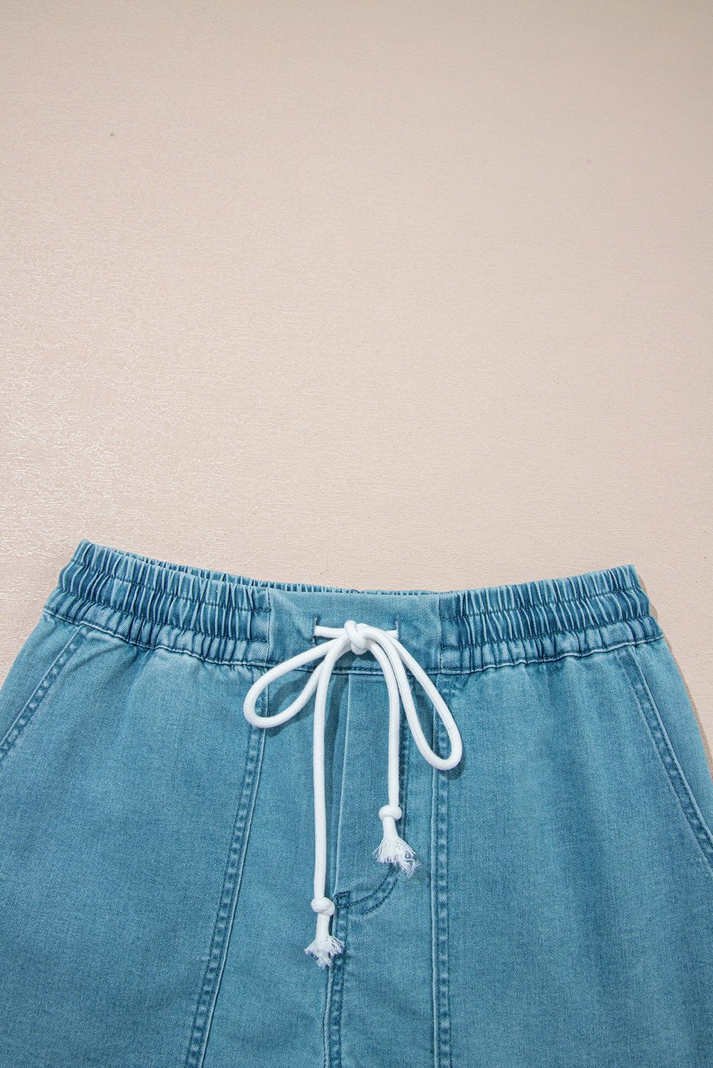 Denim Contrast Drawstring Elastic Waist Shorts - Rooted & Reckless Co.