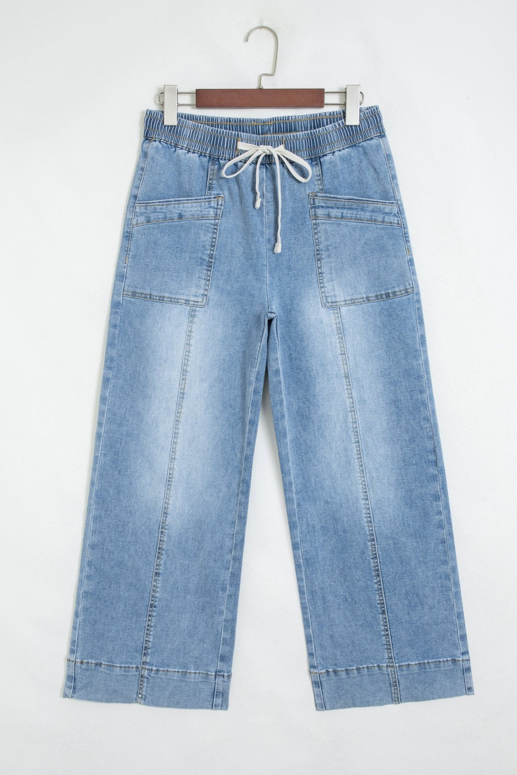 Denim Contrast Drawstring Waist Wide Leg Jeans - Rooted & Reckless Co.