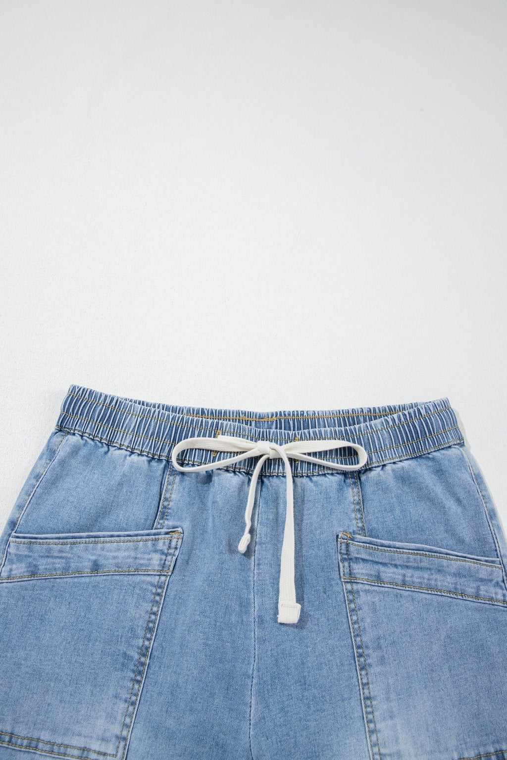 Denim Contrast Drawstring Waist Wide Leg Jeans - Rooted & Reckless Co.