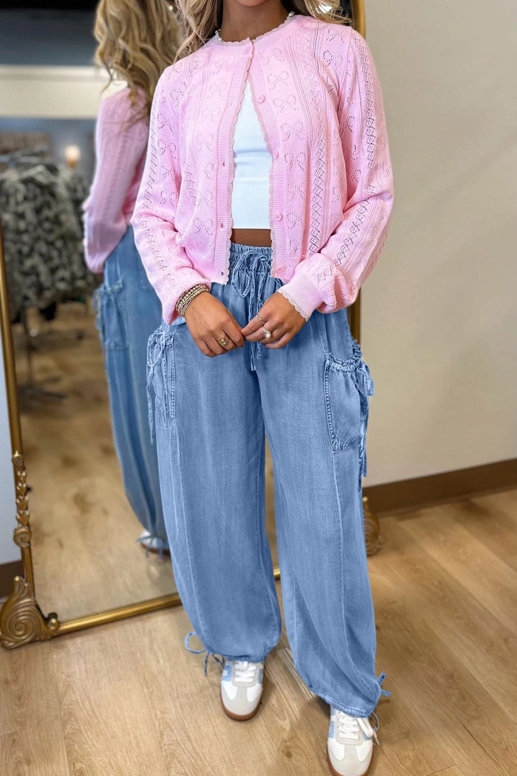 Denim Drawstring Pocket Elastic Waist Loose Pants - Rooted & Reckless Co.